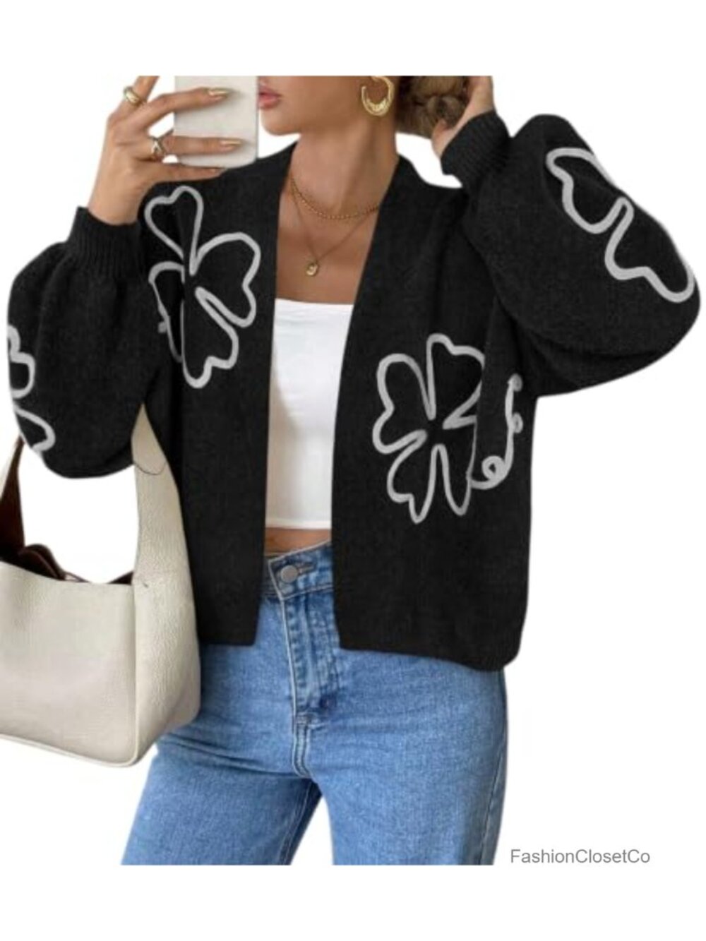 PRETTYGARDEN Floral Oversized Knit Cardigan Sweater Women's Fall
